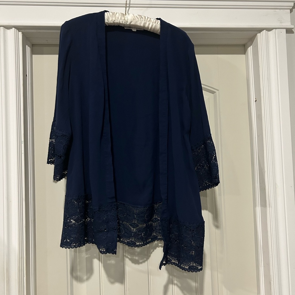 Pending- Navy Lace Trim Women's Open Light cardigan
